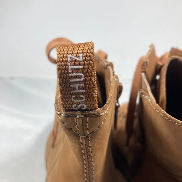 NWOT Schutz Xayane Waterproof Lace-Up Side-Zip Boots, Tan, Womens Sz. 9B - Picture 4 of 12